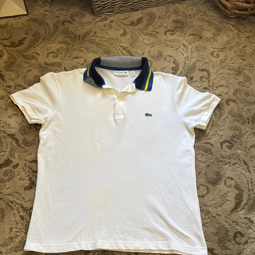 Lacoste White Polo with Navy & Yellow Collar - Picture 3 of 5